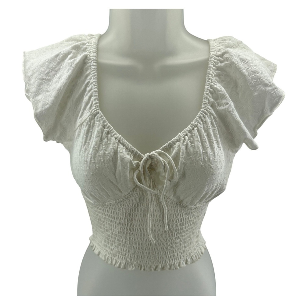 Billabong Secret Spot Smocked Crop Top White Pointelle Womens Small NEW